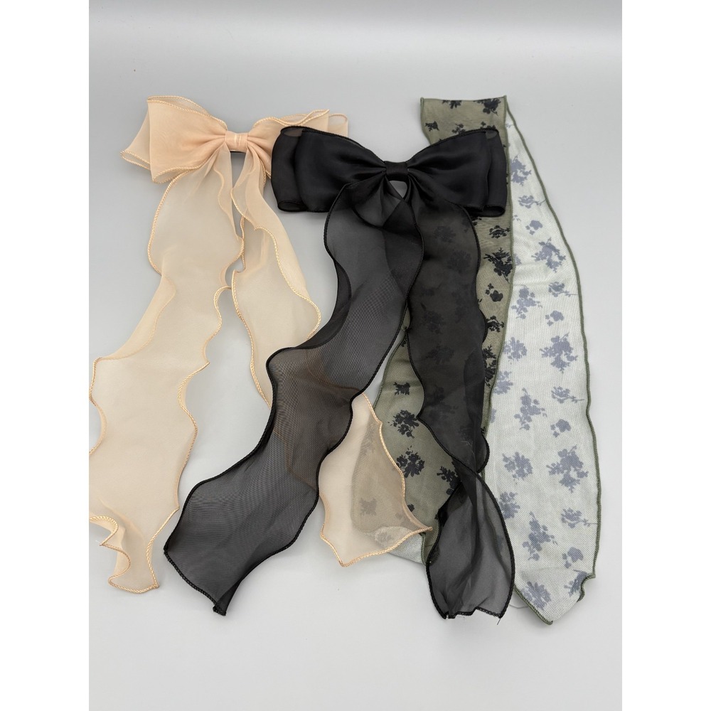Lot of 3 Hair Accessories Large Chifton Bows & Head Scarf Vintage Women's‎
